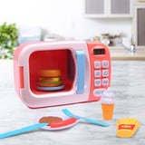 NNEIDS 32x Kids Kitchen Play Set Electric Microwave Oven Pretend Play Toys Cooking Pink