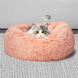 NNEIDS Pet Bed Cat Dog Donut Nest Calming Kennel Cave Deep Sleeping Pink L