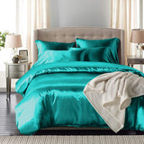 NNEIDS Silk Satin Quilt Duvet Cover Set in King Size in Teal Colour