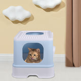 NNEIDS Cat Litter Box Fully Enclosed Kitty Toilet Trapping Odor Control Basin Blue