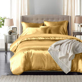 NNEIDS Silk Satin Quilt Duvet Cover Set in Single Size in Champagne Colour