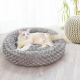 NNEIDS Pet Bed Dog Cat Nest Calming Donut Mat Soft Plush Kennel Cave Deep Sleeping S