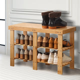 NNEIDS Bamboo Shoe Rack Stand Bench 3 Tier Cabinet Shoes Storage Shelf Organiser 81cm