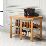 NNEIDS Bamboo Shoe Rack Stand Bench 3 Tier Cabinet Shoes Storage Shelf Organiser 69.5cm
