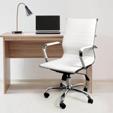 NNEIDS Office Chair Home Work Study Gaming Chairs PU Mat Seat Mid-Back Computer White