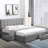 NNEIDS Bed Frame Queen Fabric With Drawers Storage Wooden Mattress Grey
