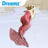 NNEIDS Mermaid Tail Crochet Blanket Sofa Rug Knit Handmade Soft Sleeping Bag Red