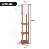 NNEDPE Sarantino Etagere Floor Lamp Off-White Fabric Shade in Wood Finish