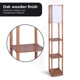 NNEDPE Sarantino Etagere Floor Lamp Off-White Fabric Shade in Wood Finish