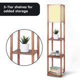 NNEDPE Sarantino Etagere Floor Lamp Off-White Fabric Shade in Wood Finish