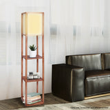 NNEDPE Sarantino Etagere Floor Lamp Off-White Fabric Shade in Wood Finish