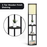 NNEDPE Sarantino Wood Etagere Floor Lamp in Tripod Shape 3 Wooden Shelves