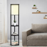 NNEDPE Sarantino Wood Etagere Floor Lamp in Tripod Shape 3 Wooden Shelves
