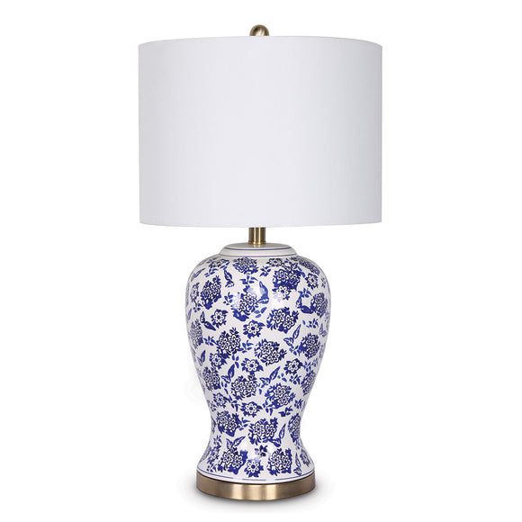 NNEDPE Sarantino Table Lamp Ceramic Floral Base Cotton Drum Shade