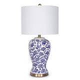 NNEDPE Sarantino Table Lamp Ceramic Floral Base Cotton Drum Shade