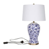 NNEDPE Sarantino Table Lamp Ceramic Floral Base Cotton Drum Shade
