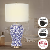NNEDPE Sarantino Table Lamp Ceramic Floral Base Cotton Drum Shade