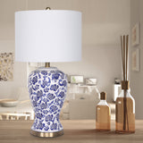 NNEDPE Sarantino Table Lamp Ceramic Floral Base Cotton Drum Shade