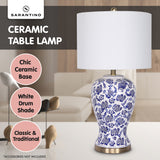 NNEDPE Sarantino Table Lamp Ceramic Floral Base Cotton Drum Shade