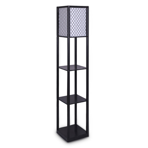 NNEDPE Sarantino Etagere Floor Lamp Diamond Look Fabric Shade Shelves Black