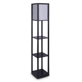 NNEDPE Sarantino Etagere Floor Lamp Diamond Look Fabric Shade Shelves Black