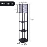 NNEDPE Sarantino Etagere Floor Lamp Diamond Look Fabric Shade Shelves Black