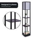 NNEDPE Sarantino Etagere Floor Lamp Diamond Look Fabric Shade Shelves Black
