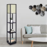 NNEDPE Sarantino Etagere Floor Lamp Diamond Look Fabric Shade Shelves Black