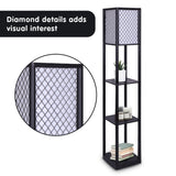 NNEDPE Sarantino Etagere Floor Lamp Diamond Look Fabric Shade Shelves Black