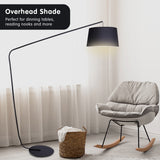 NNEDPE Sarantino Metal Arc Floor Lamp in Black Finish with Linen Taper Shade