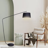 NNEDPE Sarantino Metal Arc Floor Lamp in Black Finish with Linen Taper Shade