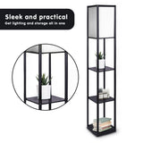 NNEDPE Sarantino Etagere Floor Lamp Shelves in Black Frame Fabric Shade