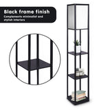 NNEDPE Sarantino Etagere Floor Lamp Shelves in Black Frame Fabric Shade