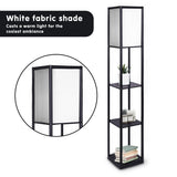 NNEDPE Sarantino Etagere Floor Lamp Shelves in Black Frame Fabric Shade