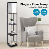 NNEDPE Sarantino Etagere Floor Lamp Shelves in Black Frame Fabric Shade