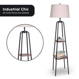 NNEDPE Sarantino Metal Etagere Floor Lamp Shade Metal Shelf in Wood Finish
