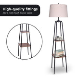 NNEDPE Sarantino Metal Etagere Floor Lamp Shade Metal Shelf in Wood Finish