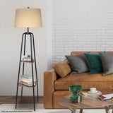 NNEDPE Sarantino Metal Etagere Floor Lamp Shade Metal Shelf in Wood Finish