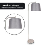 NNEDPE Sarantino Metal Task Floor Lamp Nickel Finish with Grey Fabric Shade