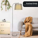 NNEDPE Sarantino Metal Task Floor Lamp Nickel Finish with Grey Fabric Shade