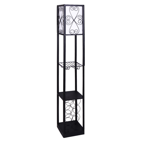 NNEDPE Sarantino Metal Etagere Floor Lamp with Wine Holder Shelf