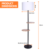 NNEDPE Sarantino Metal Floor Lamp Shade with Black Post in Round Wood Shelves