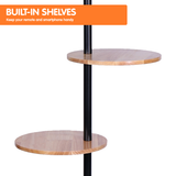 NNEDPE Sarantino Metal Floor Lamp Shade with Black Post in Round Wood Shelves