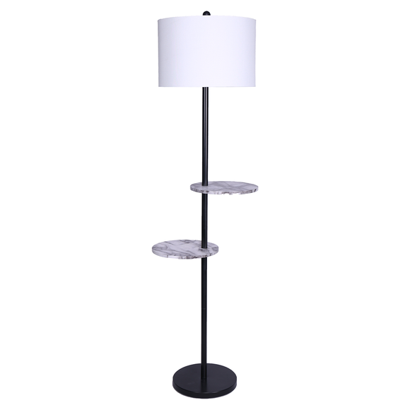 NNEDPE Sarantino Metal Floor Lamp Shade Black Post in Marble Finish Shelves