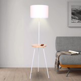 NNEDPE Sarantino Metal Tripod Floor Lamp Shade with Wooden Table Shelf