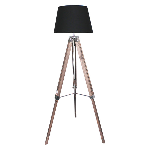 NNEDPE Sarantino Timber Tripod Floor Lamp Adjustable Height Taper Fabric