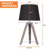 NNEDPE Sarantino Wooden Tripod Table Lamp With Black Taper Fabric Shade