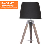 NNEDPE Sarantino Wooden Tripod Table Lamp With Black Taper Fabric Shade