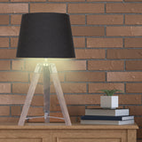 NNEDPE Sarantino Wooden Tripod Table Lamp With Black Taper Fabric Shade