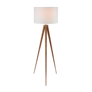 NNEDPE Sarantino Metal Tripod Floor Spot Lamp Shade Drum in Wooden Finish
